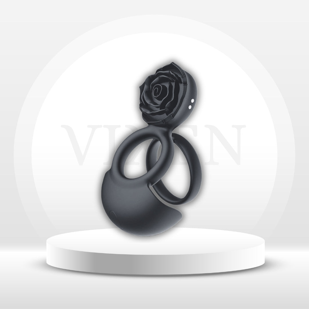 Anneau de Pénis Vibrant NoirPetal Rose pour Couples