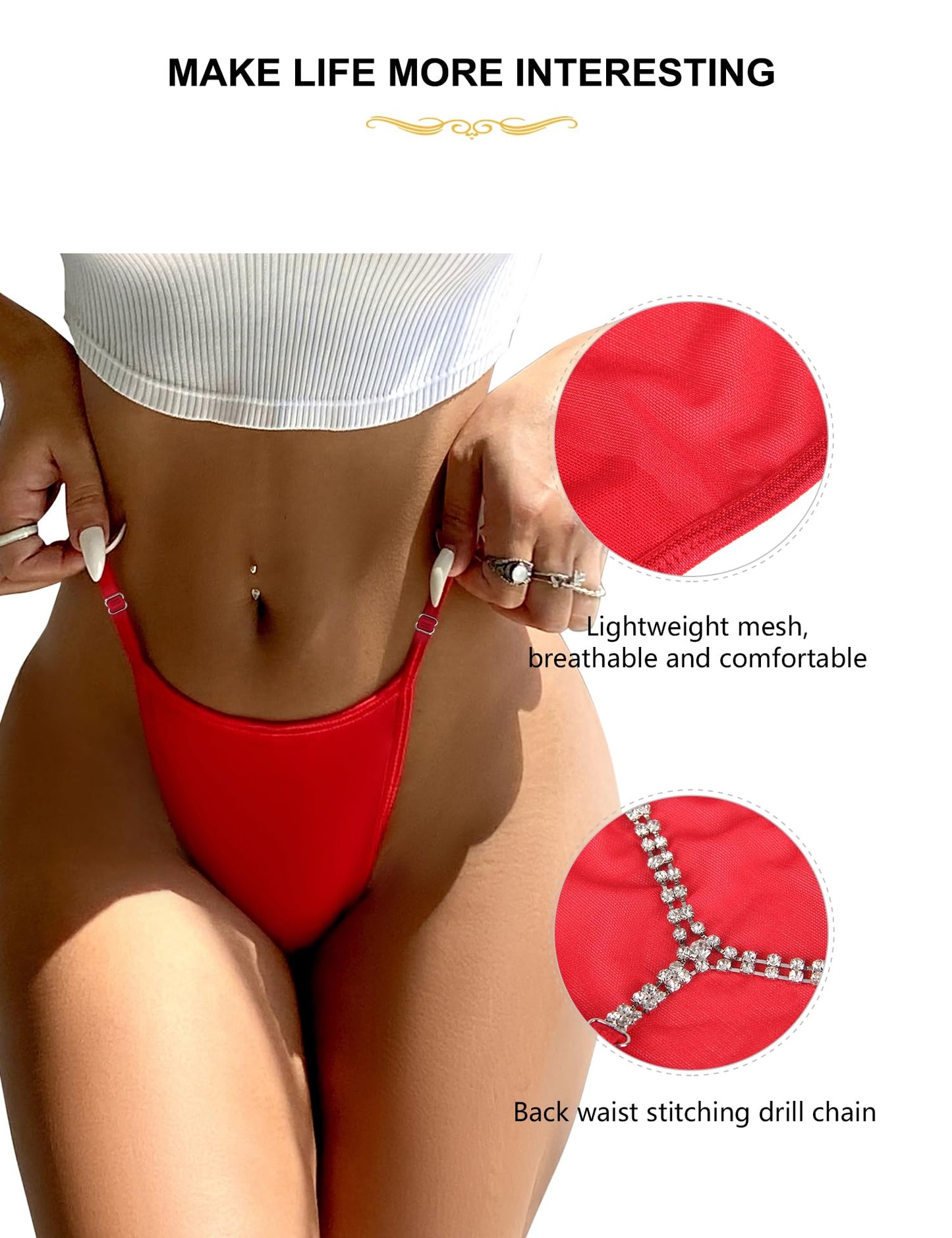 Tanga sexy con lazo entrecruzado y encaje calado