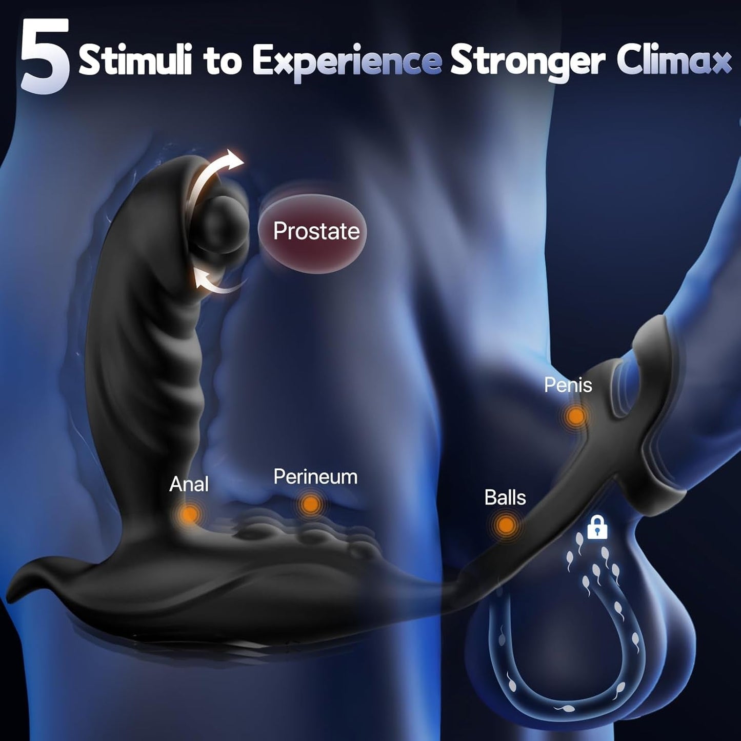 OrbitNoir Thrusting Prostate Massager Cock Ring 7 Modes