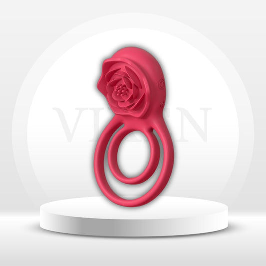 PetalLock Vibrating Cock Ring Rose Red Clitoral Stim 7 Modes