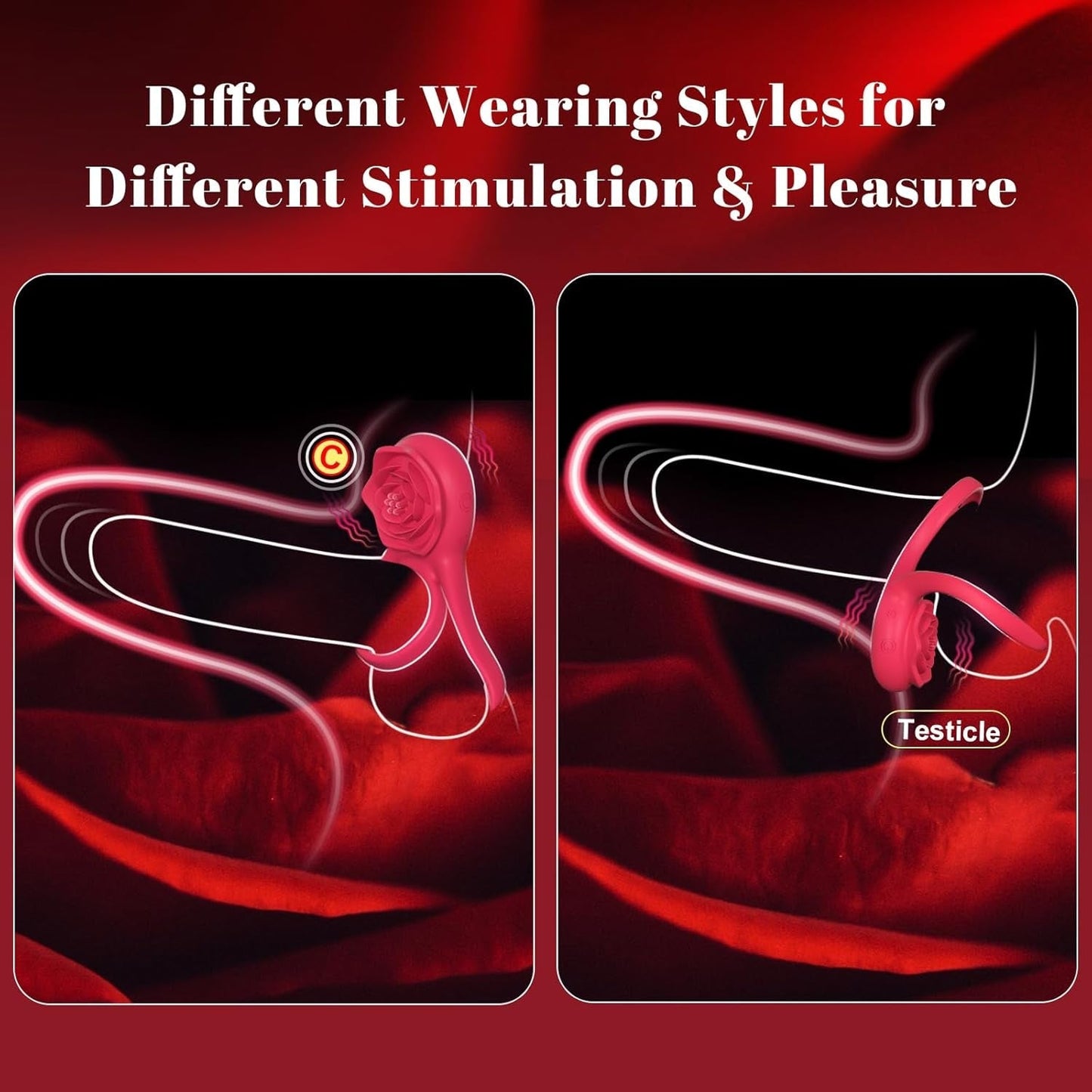 PetalLock Vibrating Cock Ring Rose Red Clitoral Stim 7 Modes
