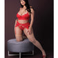 Conjunto de lencería de talla grande con liguero rojo Sugar High 1X-3X