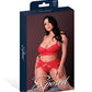 Conjunto de lencería de talla grande con liguero rojo Sugar High 1X-3X