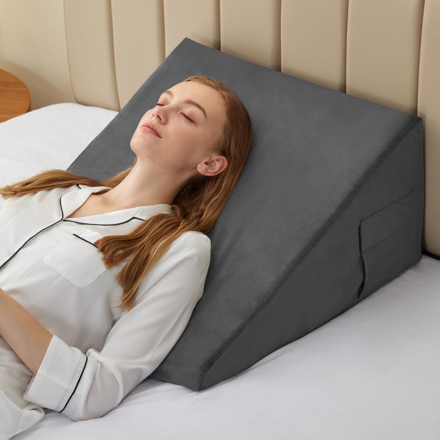 Almohada de cuña de apoyo íntimo para parejas, color gris afelpado