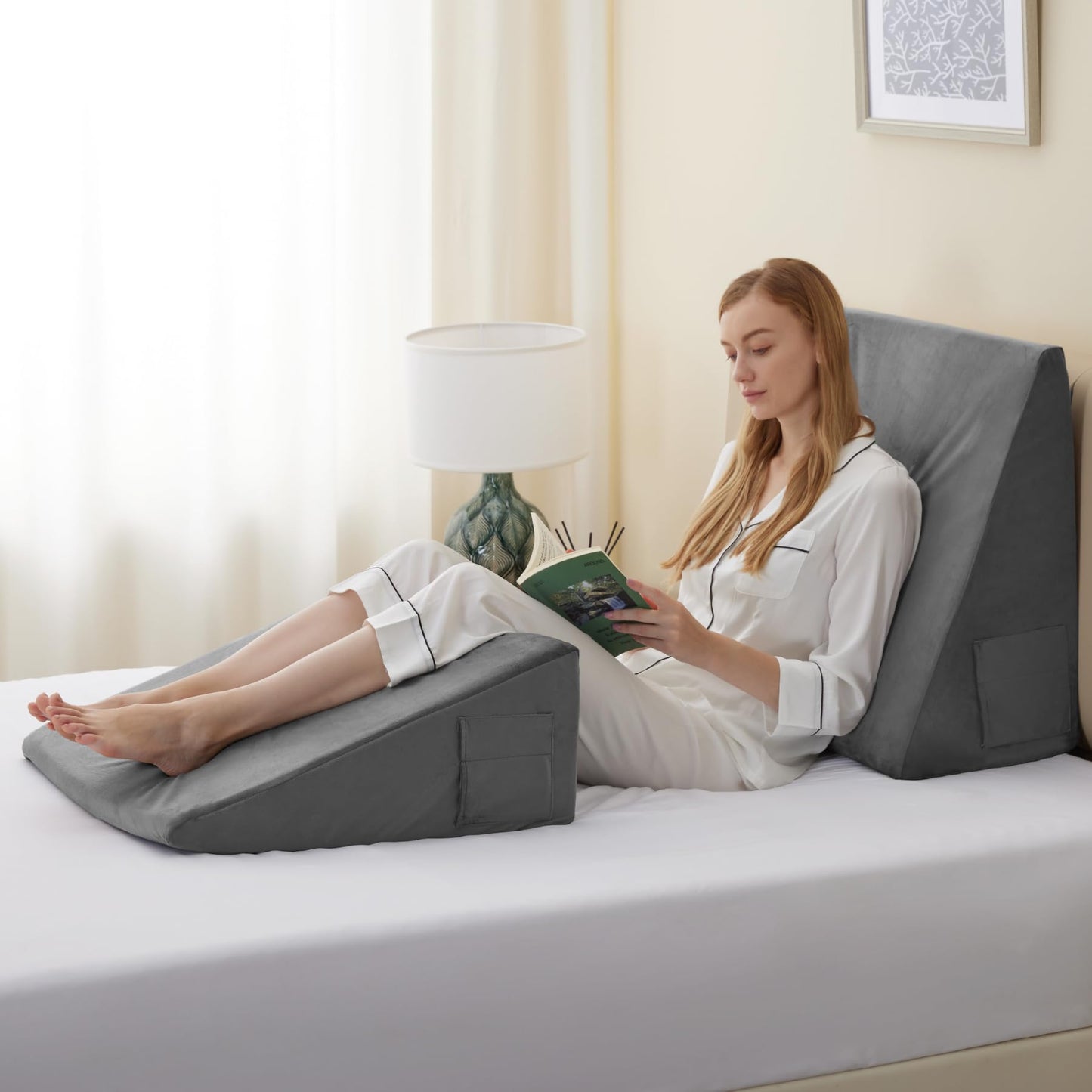 Almohada de cuña de apoyo íntimo para parejas, color gris afelpado