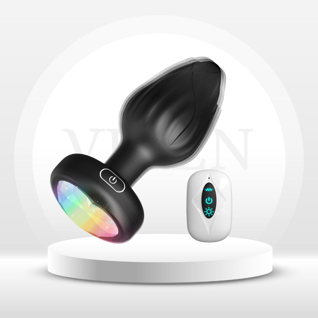 PrismGlow Light-Up Vibrating Butt Plug 10 Modes Remote