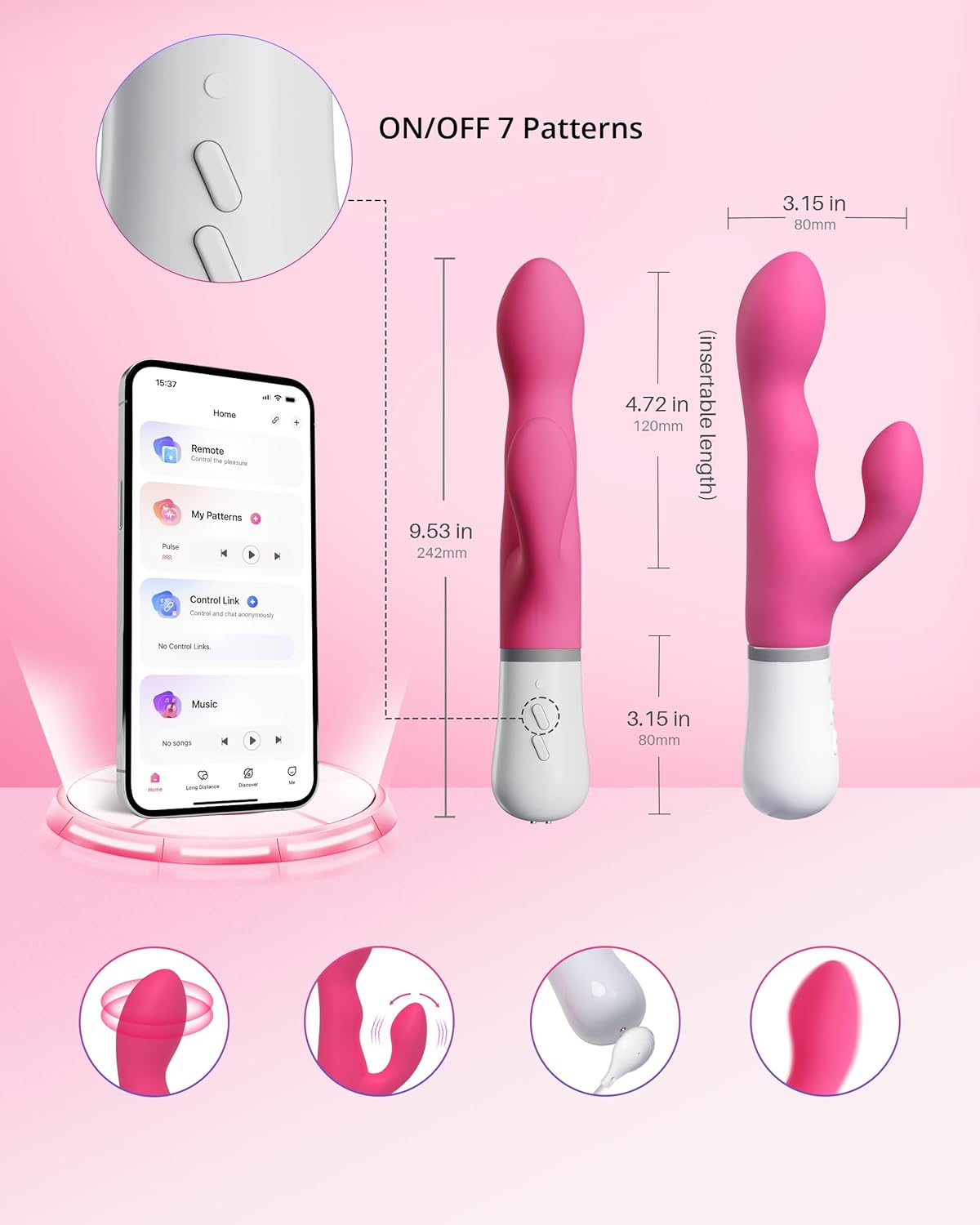 Vibrador de conejo PulsePetal con eje giratorio, controlado por app