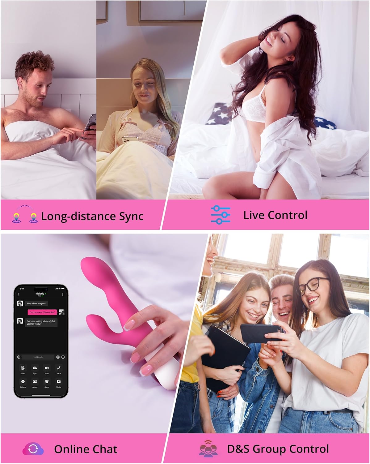 Vibrador de conejo PulsePetal con eje giratorio, controlado por app