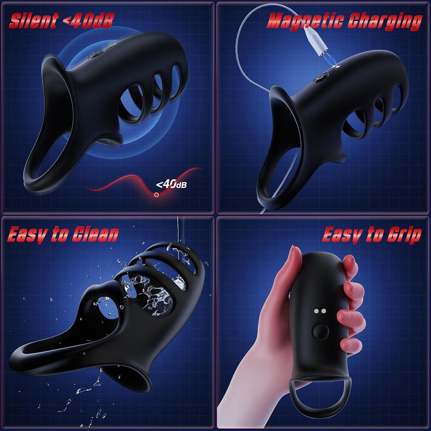 QuadLoop Vibrating Cock Ring Sleeve 10 Modes | Adjustable Fit