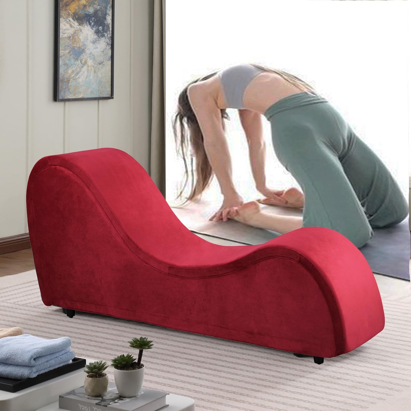 Chaise longue intime en velours rouge