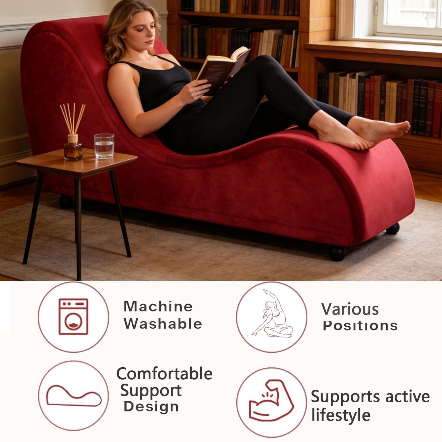 Chaise longue intime en velours rouge