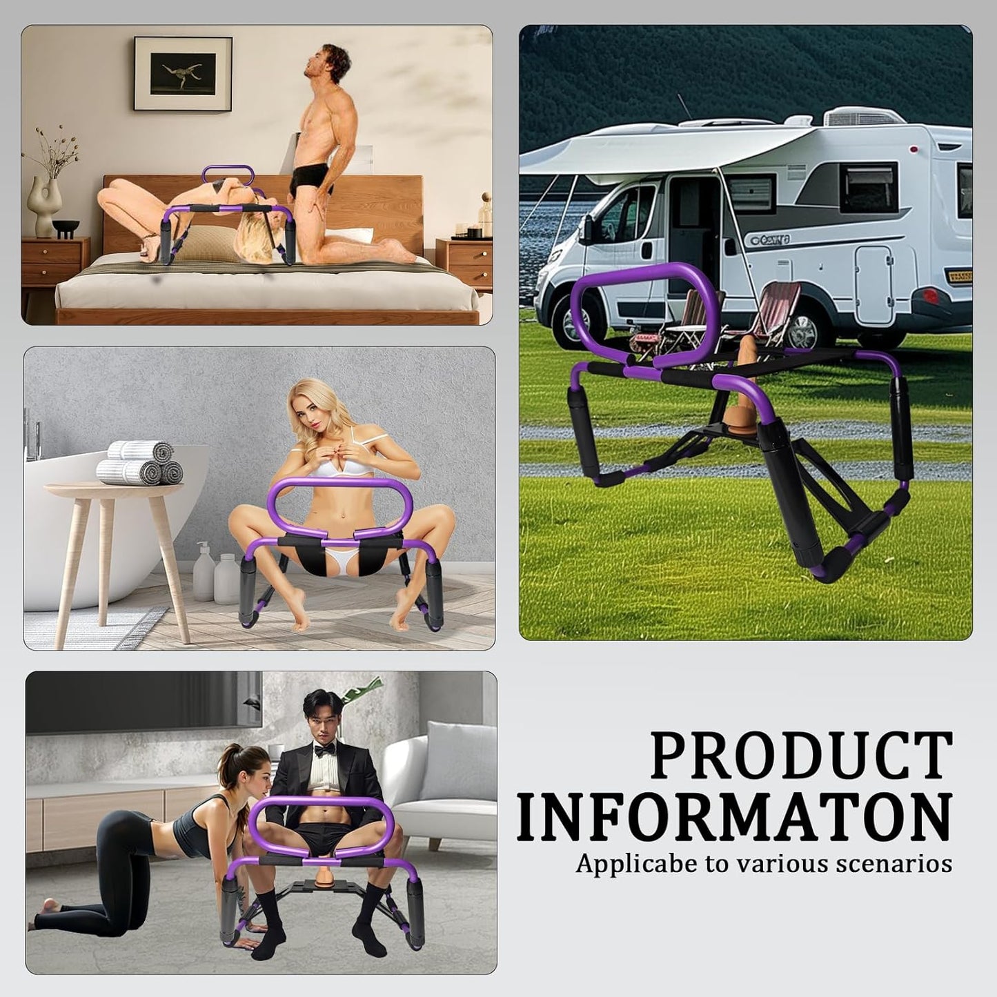 Sillón sexual ajustable RhythmRide con base de rebote y pasamanos