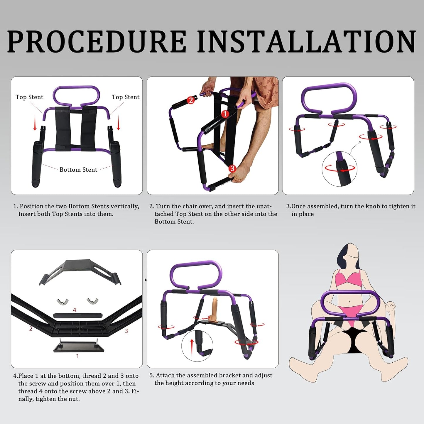 Sillón sexual ajustable RhythmRide con base de rebote y pasamanos