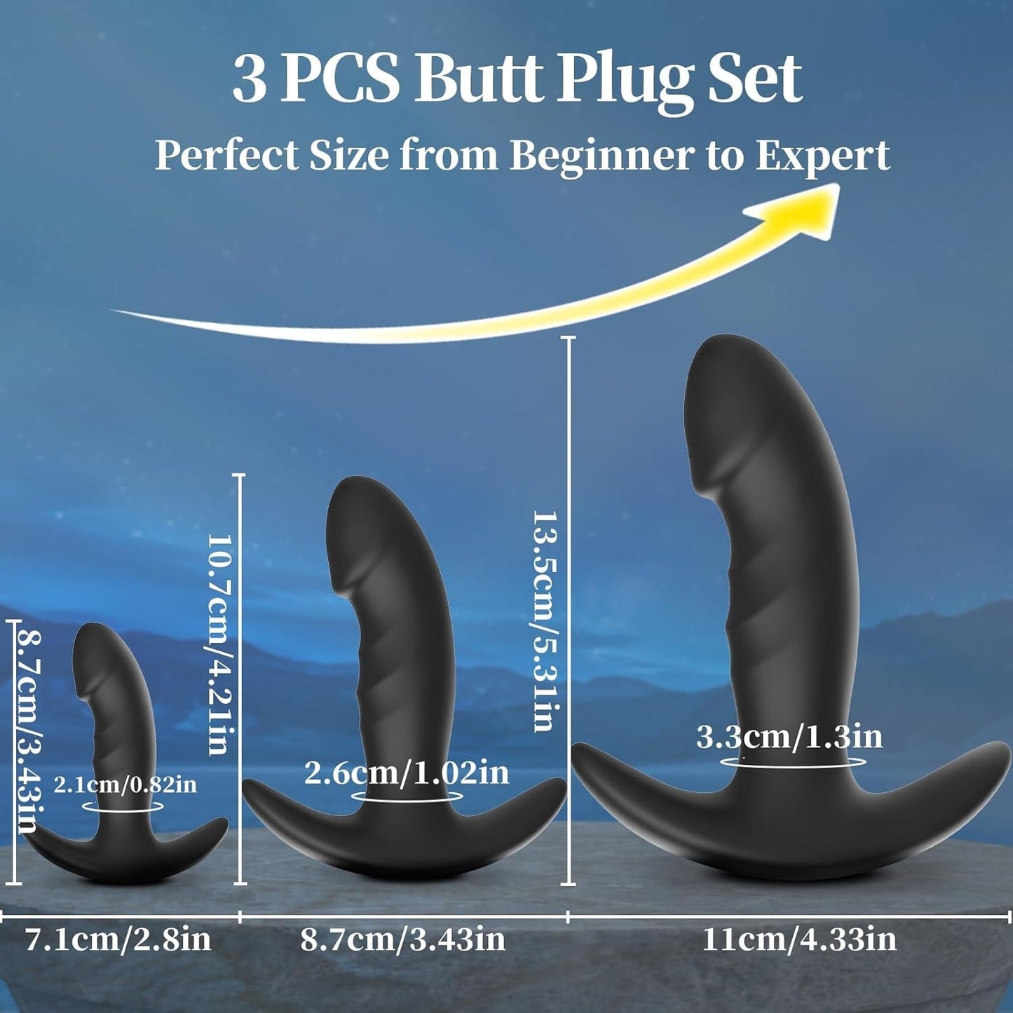 RiseTrio 3-Piece Silicone Anal Training Butt Plug Kit