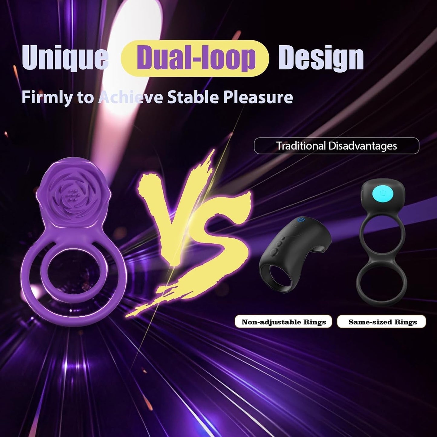 RoseBind Vibrating Dual Cock Ring Rose Clitoral 7 Modes