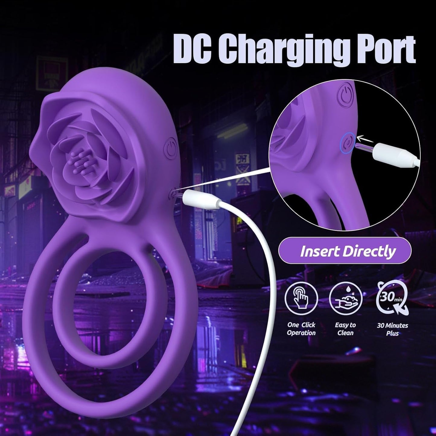 RoseBind Vibrating Dual Cock Ring Rose Clitoral 7 Modes