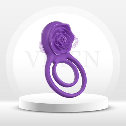 RoseBind Vibrating Dual Cock Ring Rose Clitoral 7 Modes