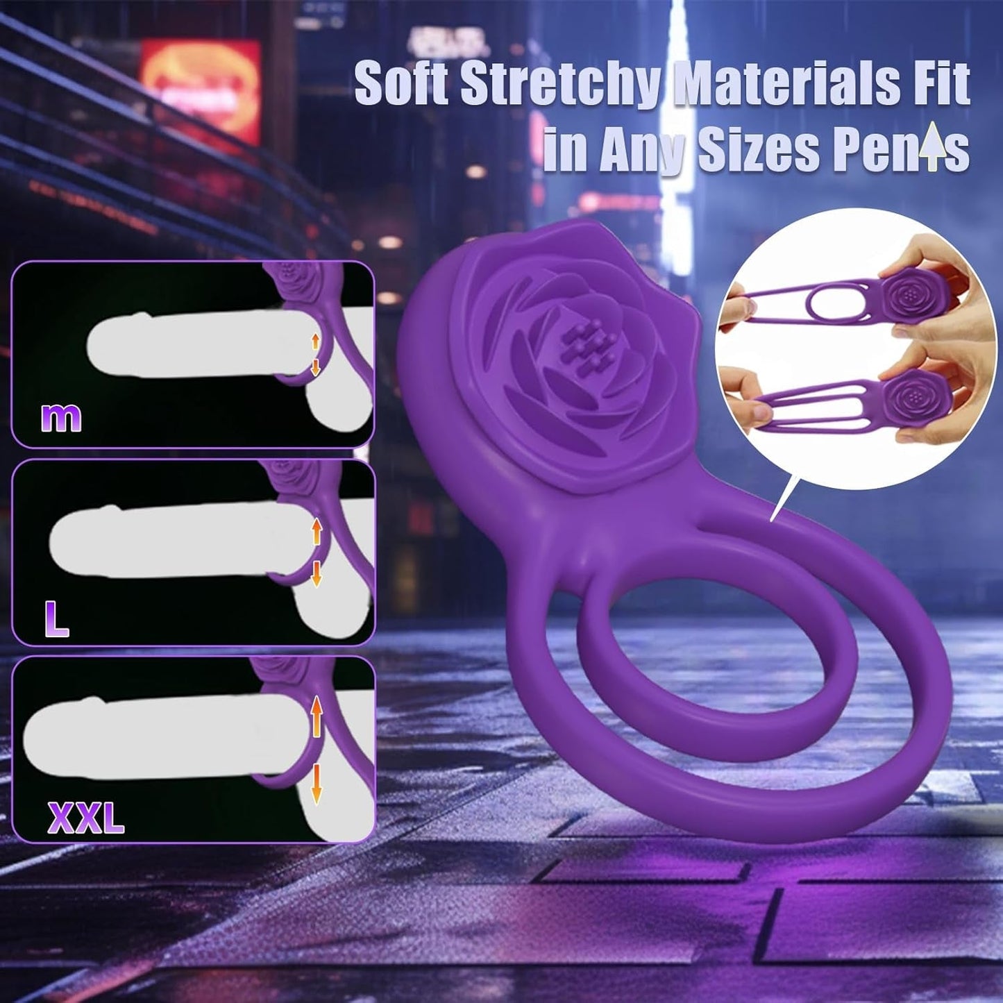 RoseBind Vibrating Dual Cock Ring Rose Clitoral 7 Modes