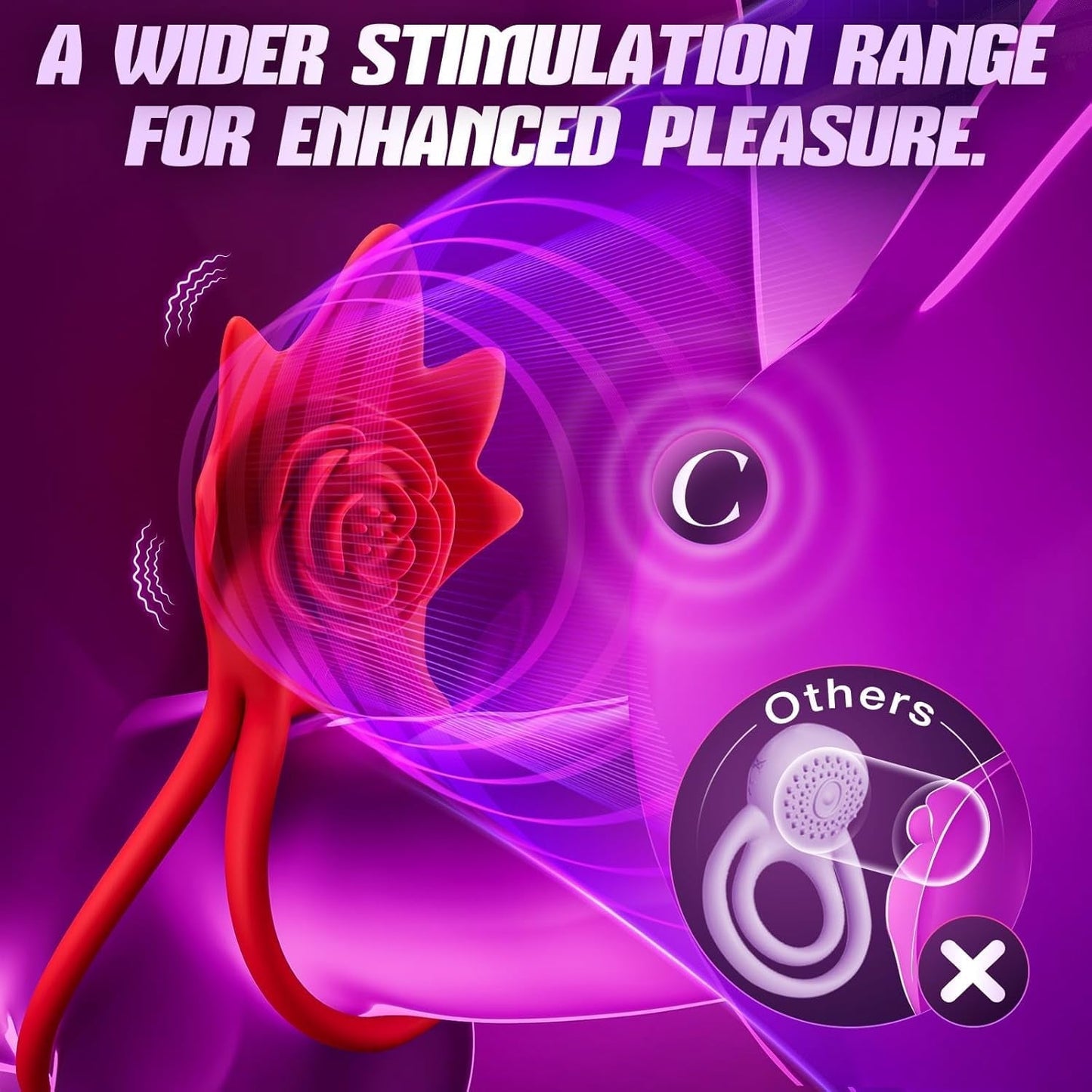RoseEcho Vibrating Couples Cock Ring Rose AI Sync 9 Modes