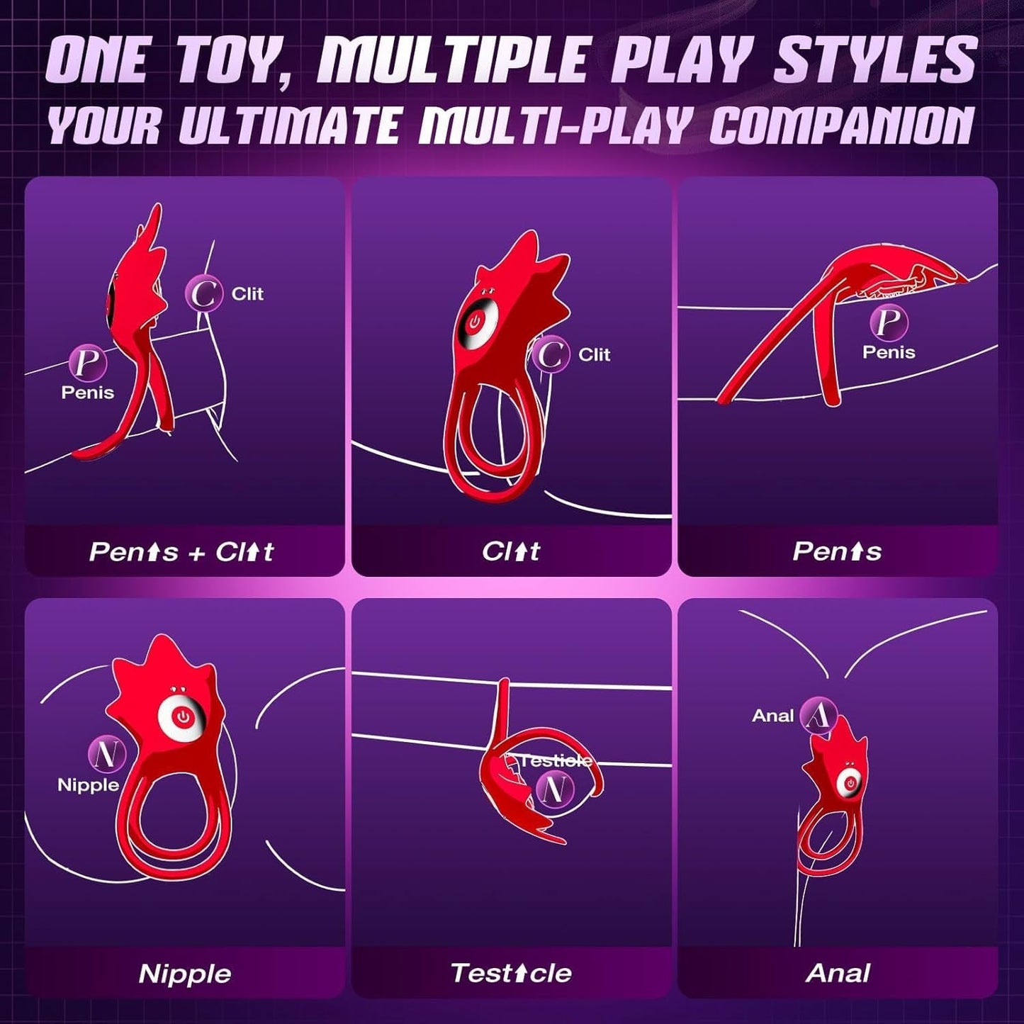 RoseEcho Vibrating Couples Cock Ring Rose AI Sync 9 Modes