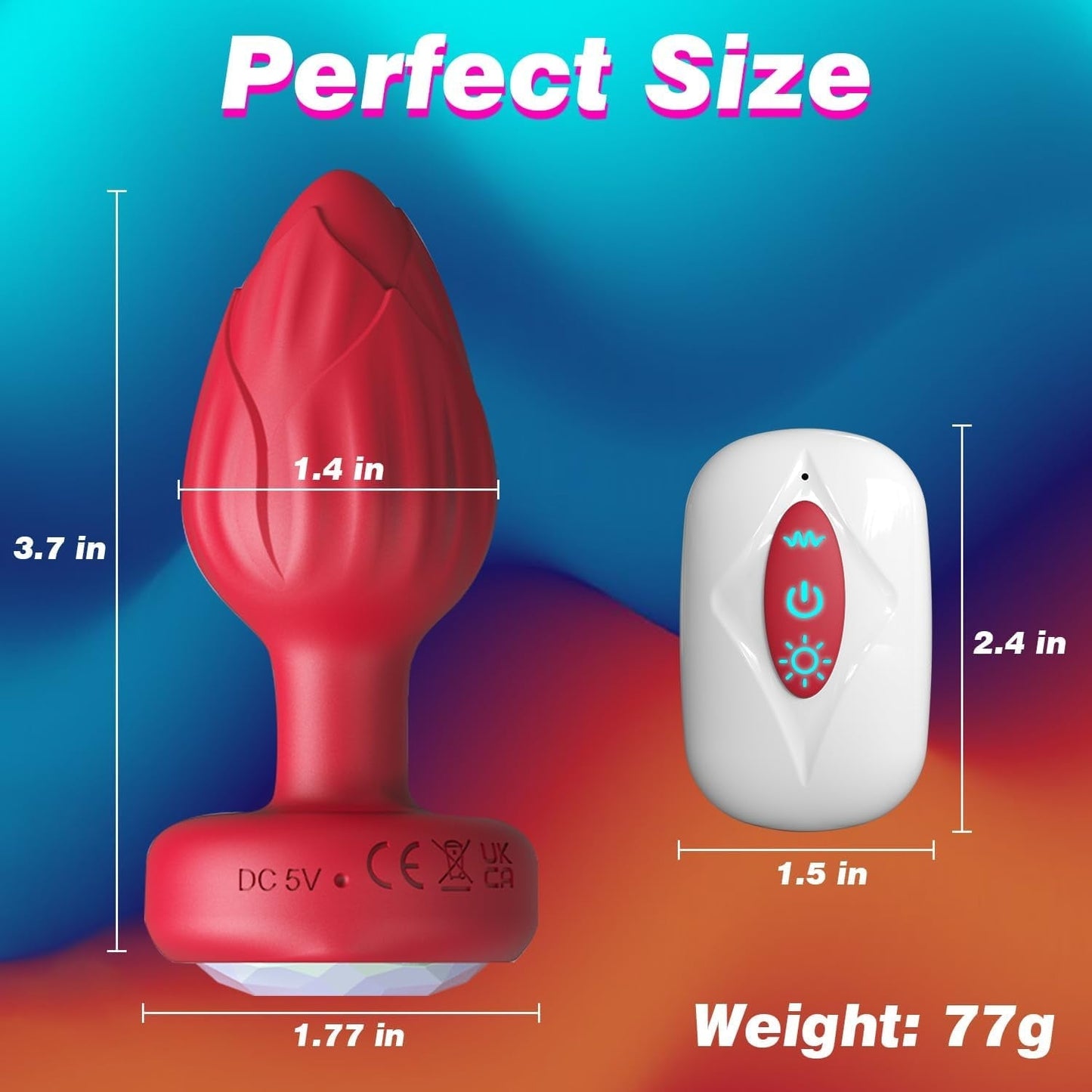 RoseGlow Light-Up Vibrating Rose Butt Plug 10 Modes
