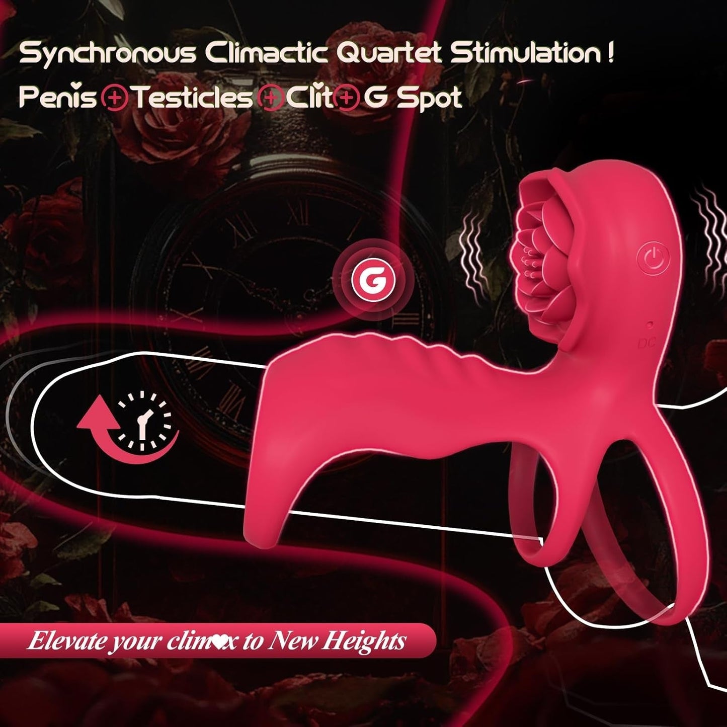 RoseTrinity Cock Ring Clit Stim Girth Sleeve 3-Ring 9 Modes