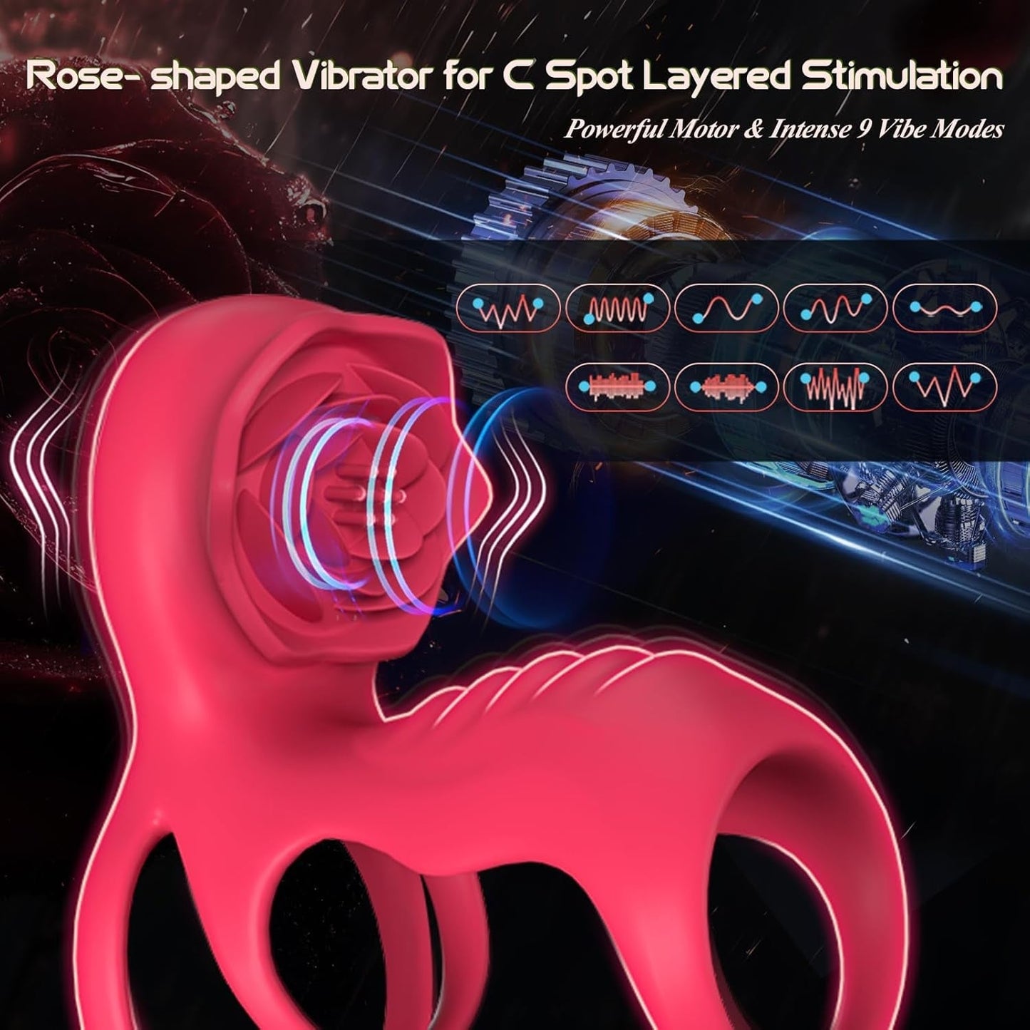 RoseTrinity Cock Ring Clit Stim Girth Sleeve 3-Ring 9 Modes