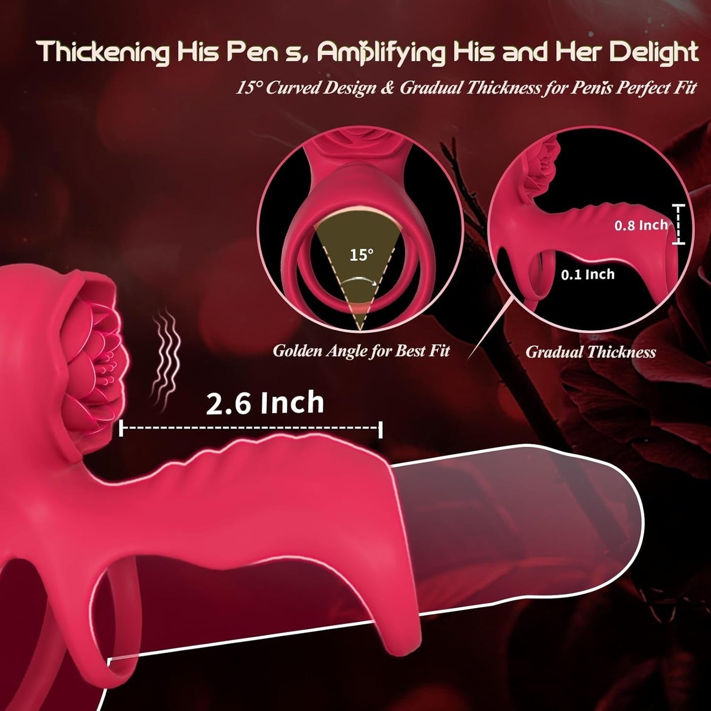 RoseTrinity Cock Ring Clit Stim Girth Sleeve 3-Ring 9 Modes