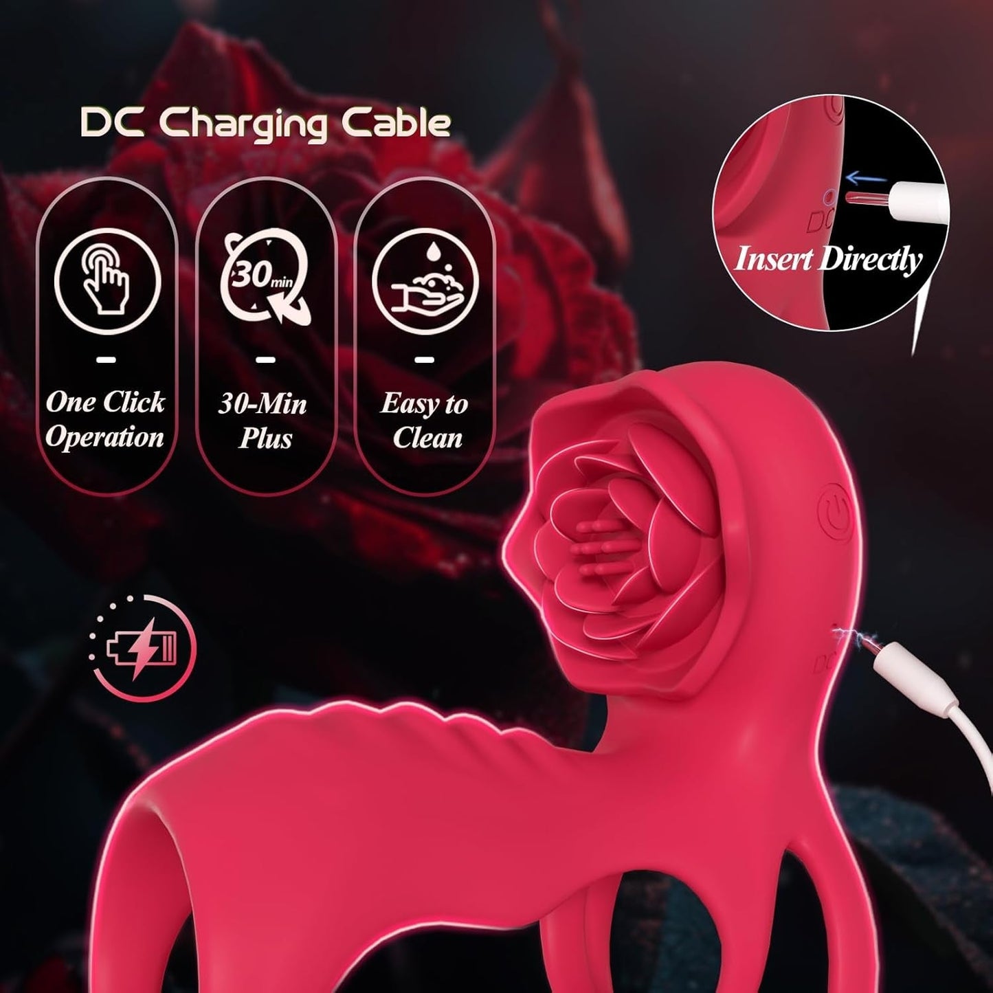 RoseTrinity Cock Ring Clit Stim Girth Sleeve 3-Ring 9 Modes