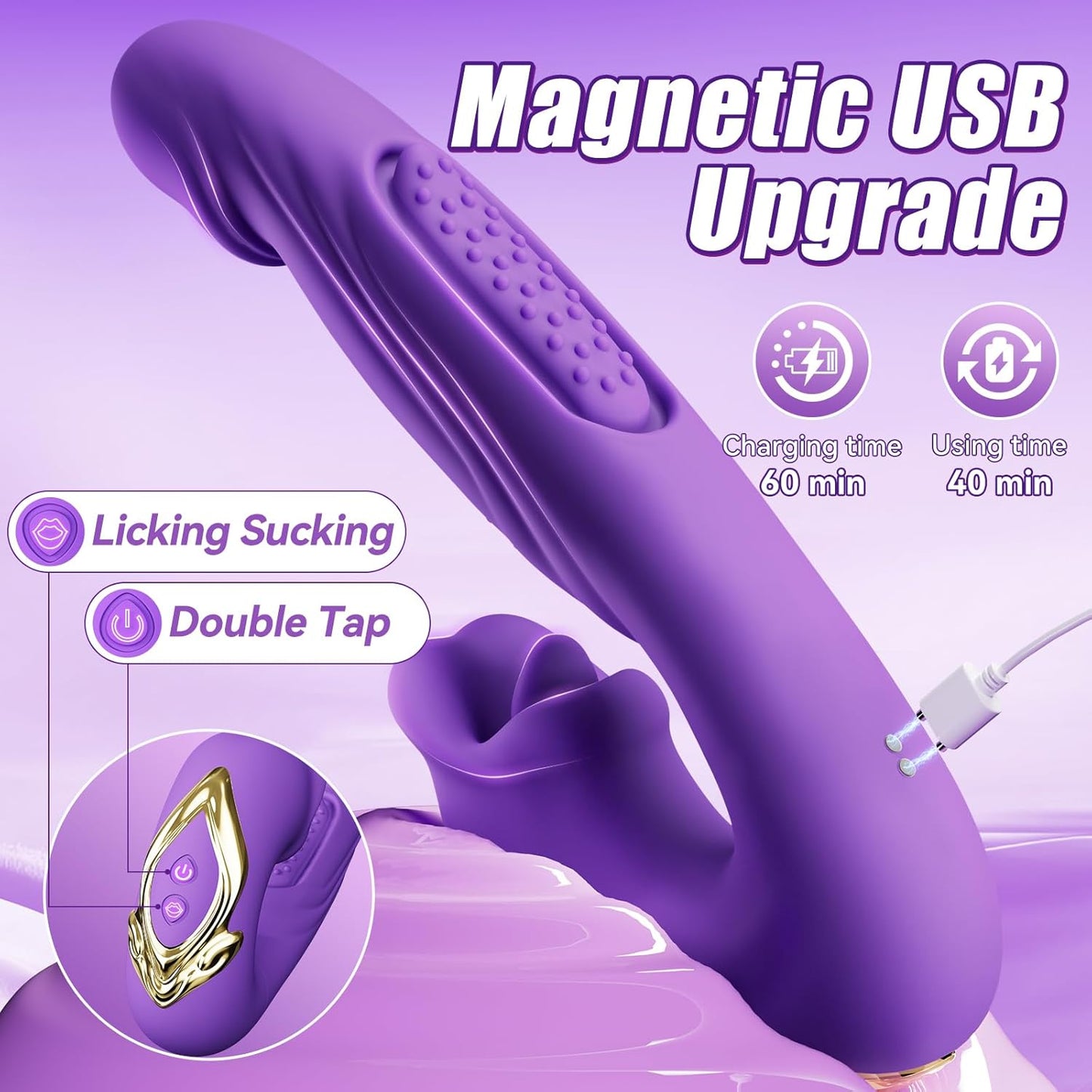SensuBloom Vibrador 4 en 1 – Golpea, Succiona, Lame, Vibra