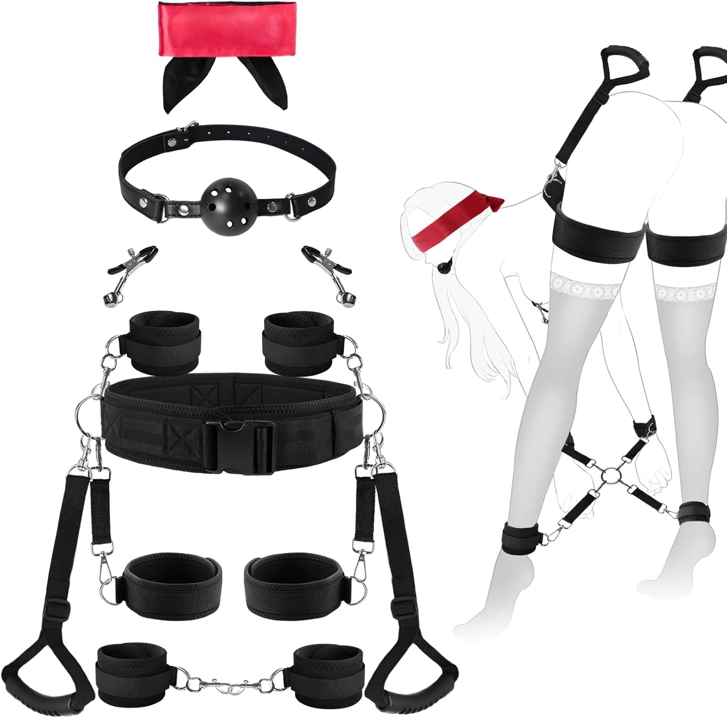 SinGrip Juego de arneses BDSM de 9 piezas