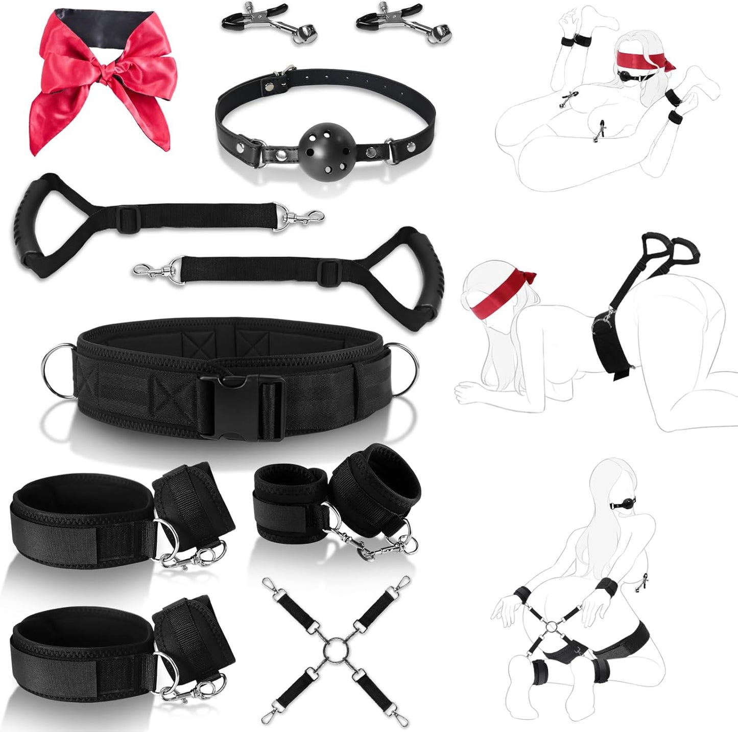 SinGrip Juego de arneses BDSM de 9 piezas