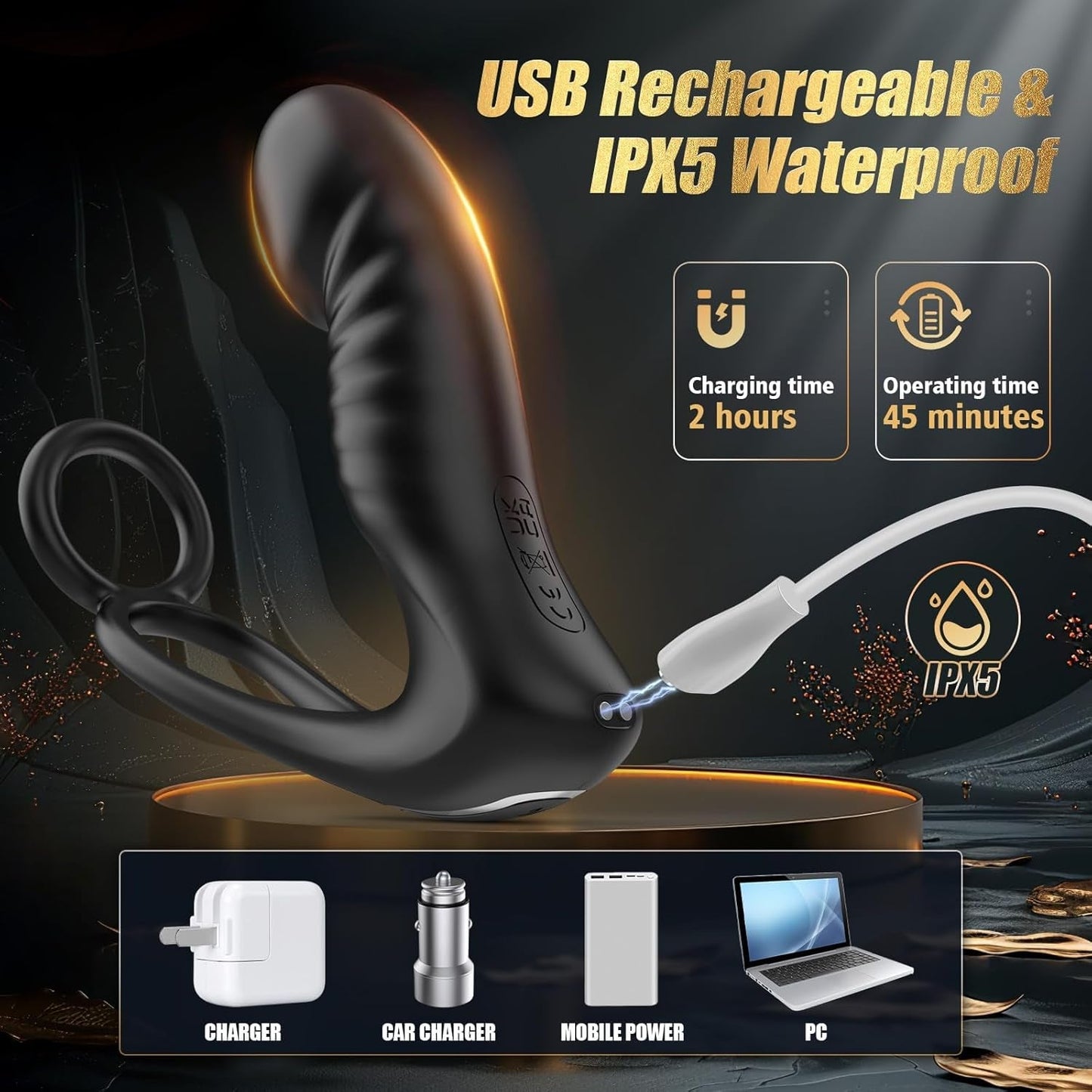 SlateOrbit Thrusting Prostate Massager Cock Ring 7 Modes