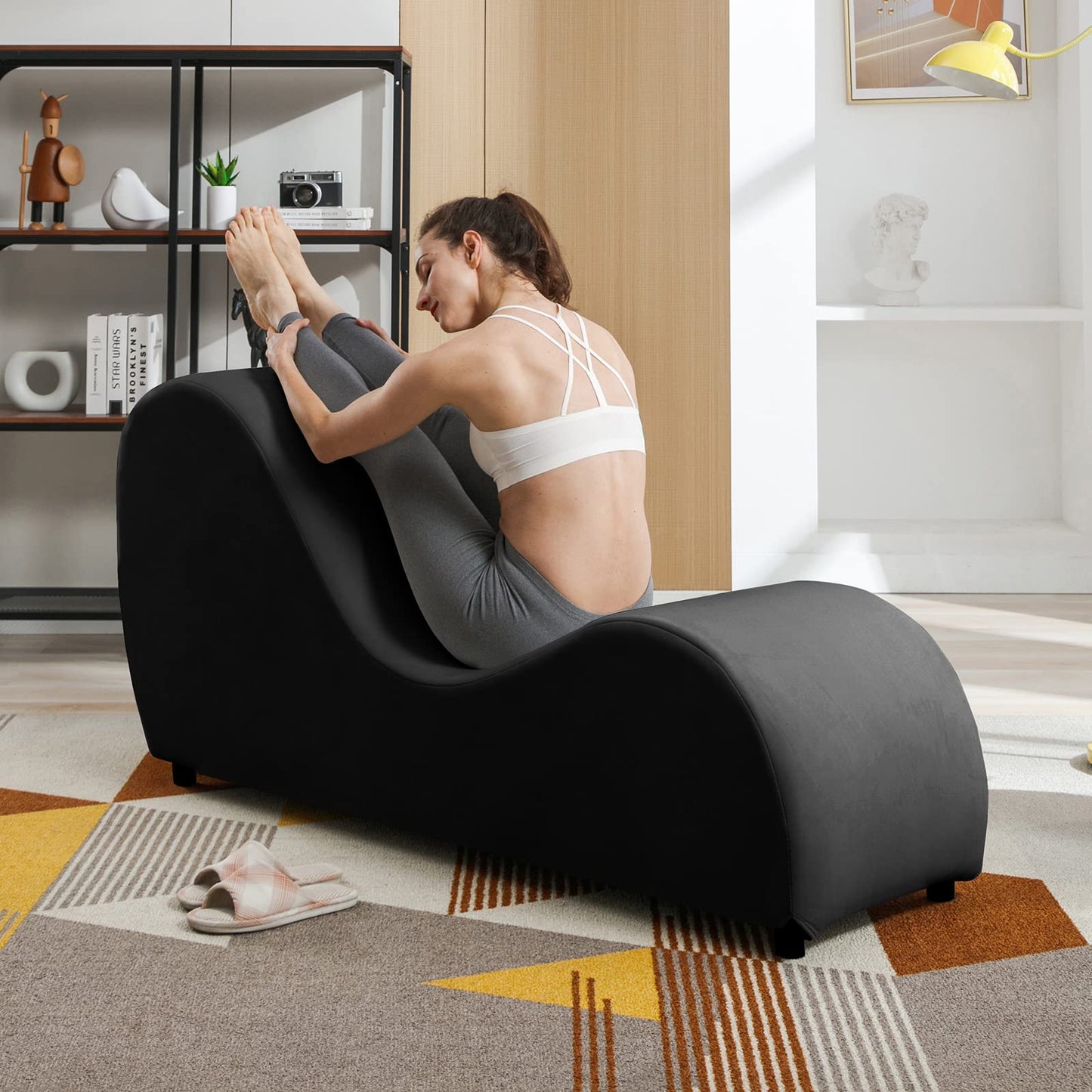 Elegante Chaiselongue de Terciopelo Curvo e Íntimo - Negro