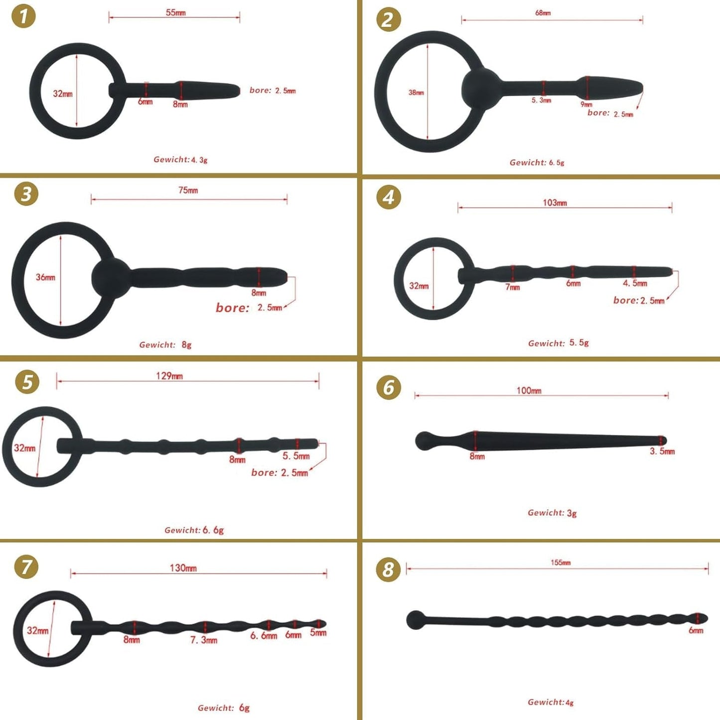 SoftEight 8-Piece Silicone Urethral Sound & Plug Set