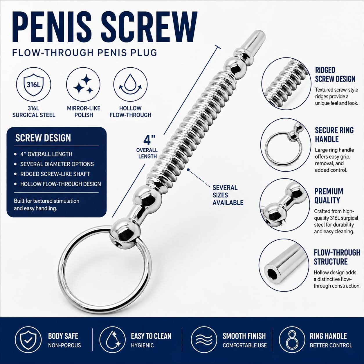 SteelFlow Hollow Ribbed Surgical Steel Urethral Plug