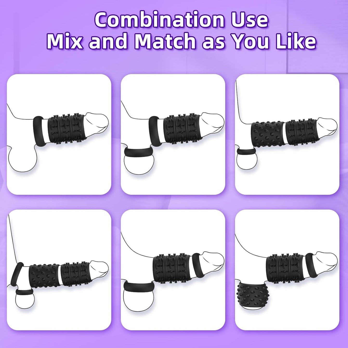 Juego de 6 anillos para el pene de silicona TextureLock