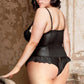 Plus Size Faux Leather Flutter Lace Teddy