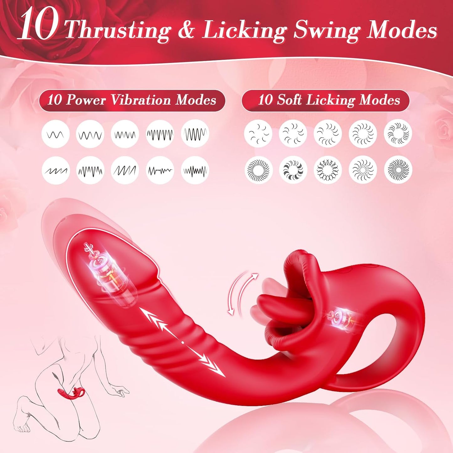 Vibrador de doble acción ThronyX de empuje y lamido de rosas