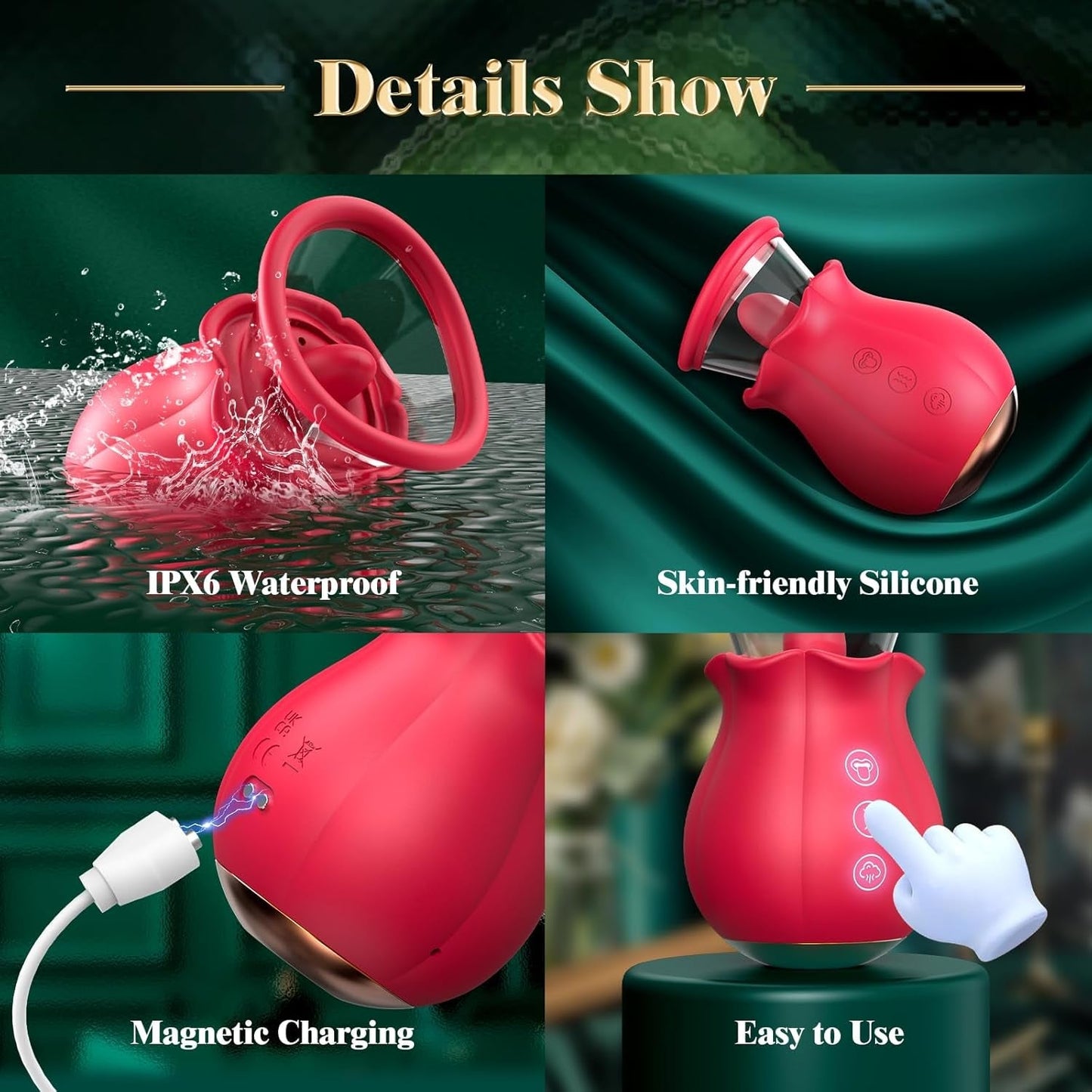 Vibrador de succión de rosa 3 en 1 TripletBloom