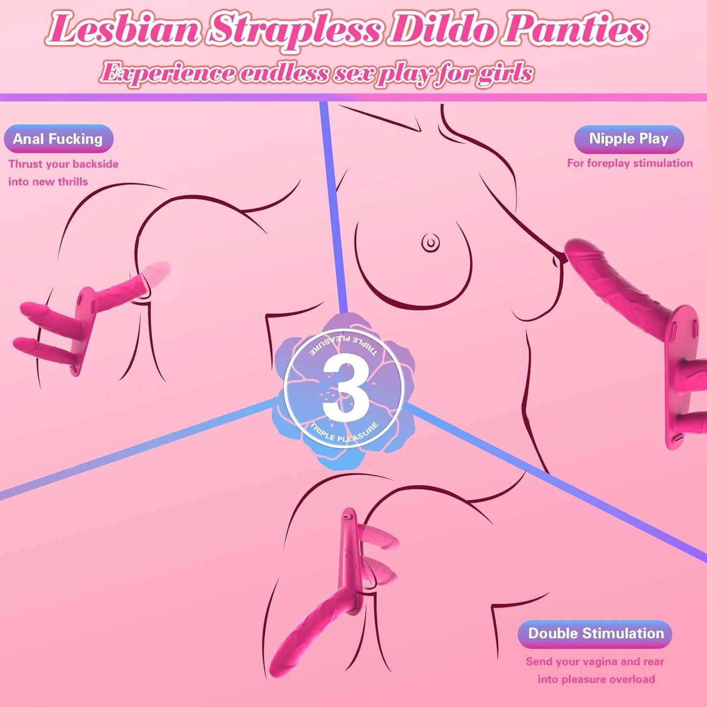 TripleThrill Vibrating Triple-Head Strap-On Dildo
