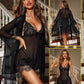 Conjunto de 3 piezas de babydoll y bata VelvetFlame