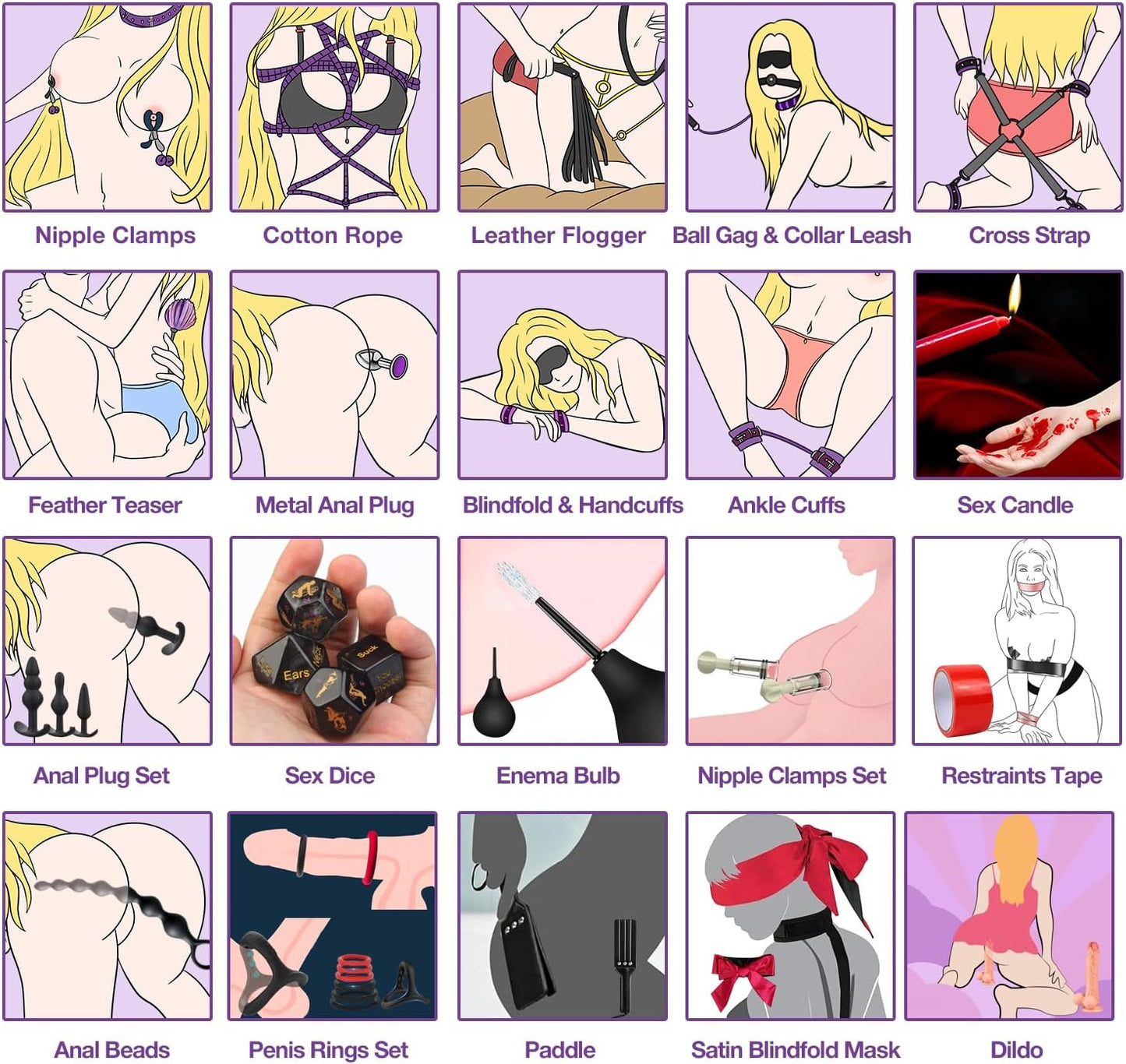 Kit BDSM de 36 piezas VelvetObedience – Edición Morada