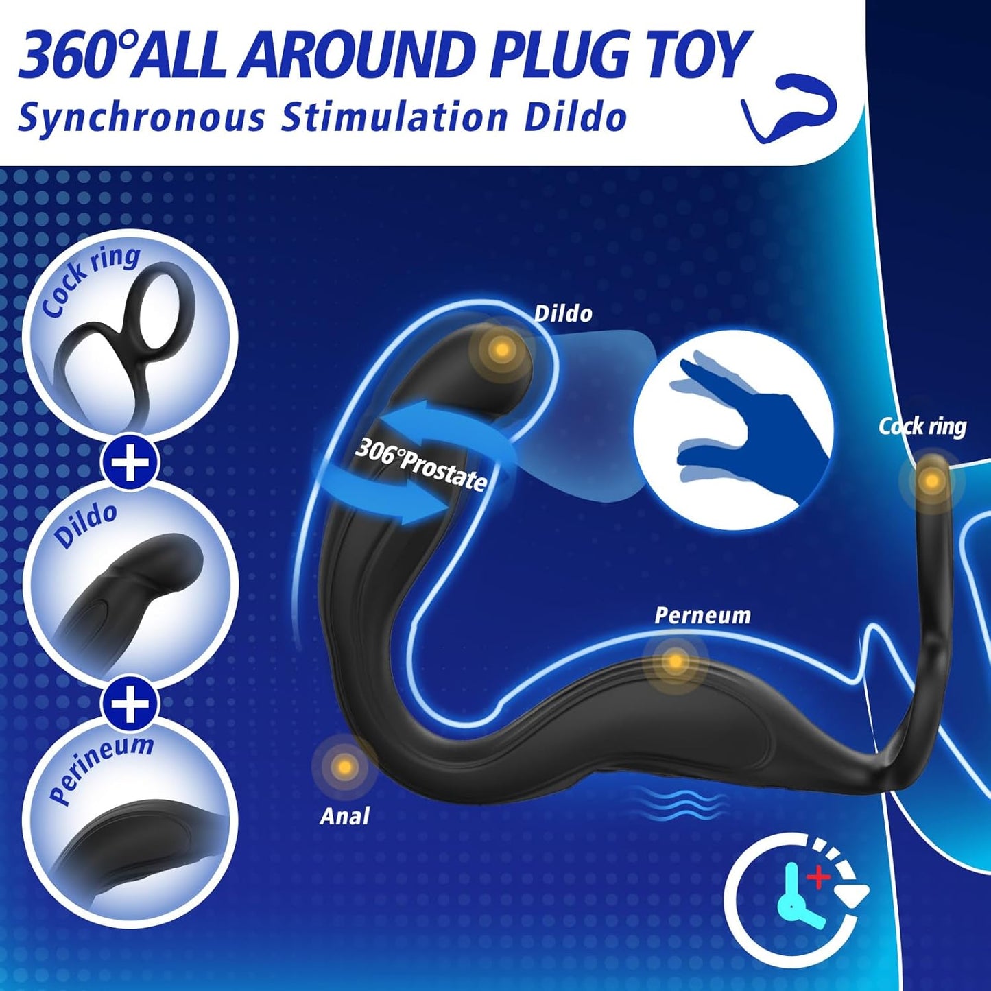 Anillo para el pene/masajeador de próstata 360° VibeFlex