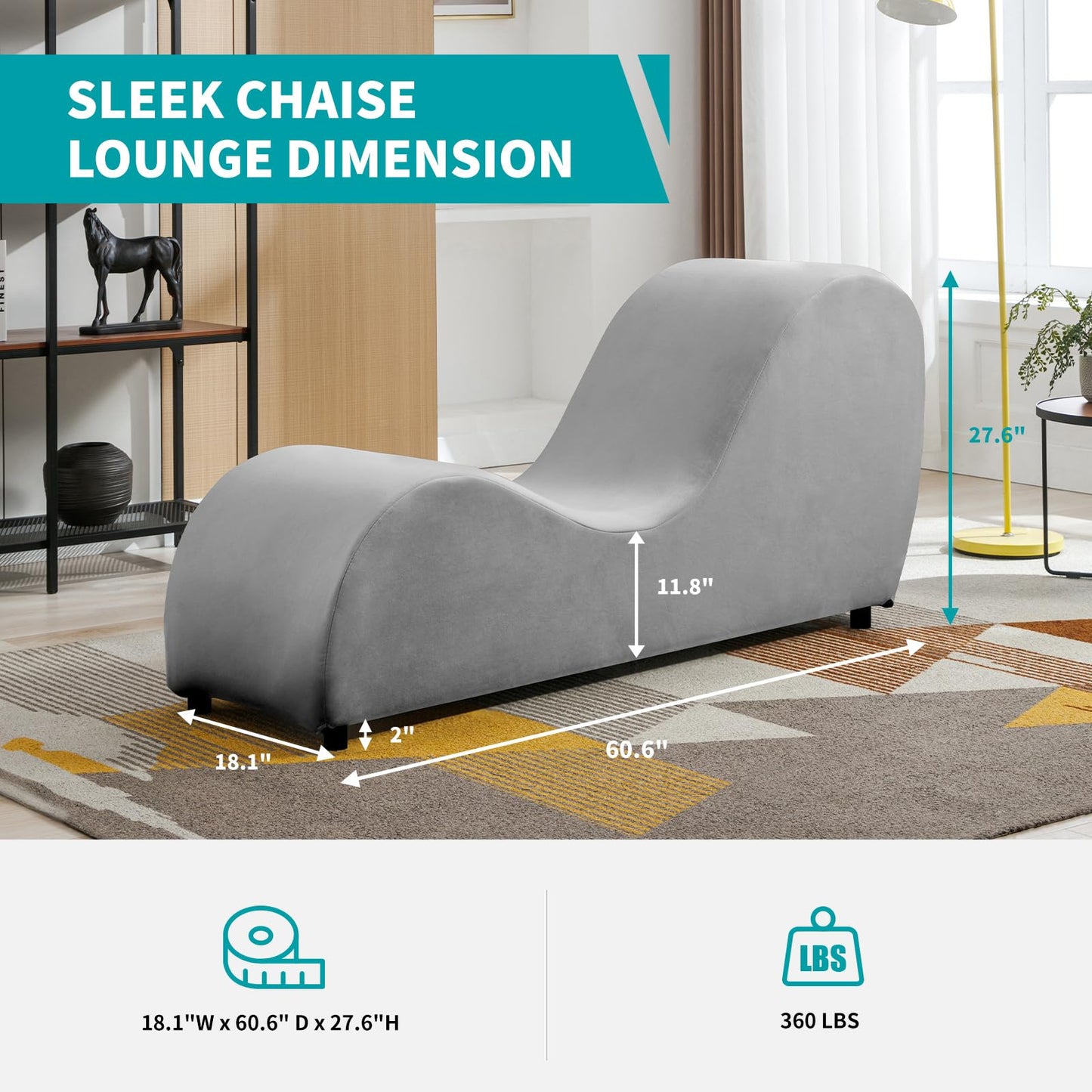 Chaise íntima de terciopelo ancho con curva en S