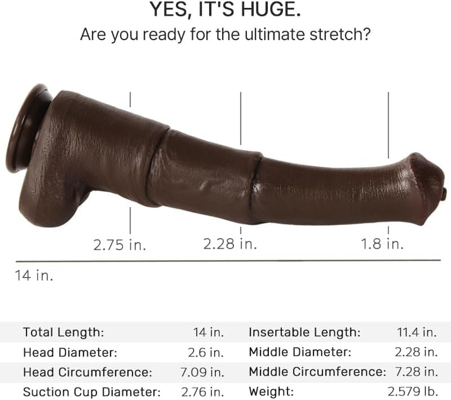 WildMustang 14" Giant Fantasy Dildo | Dual-Density Suction