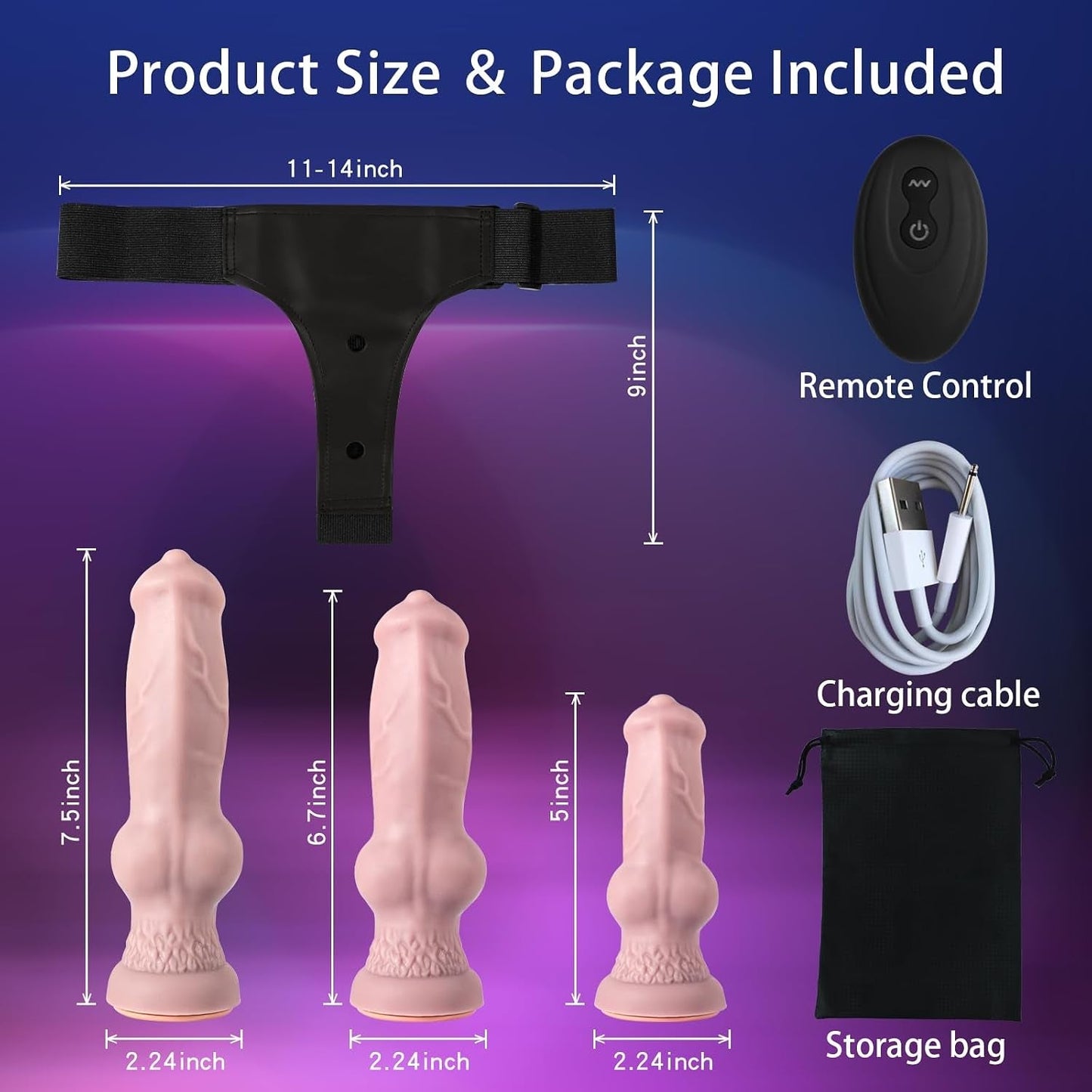WildPack Triple-Vibrating Canine Strap-On Dildo Set