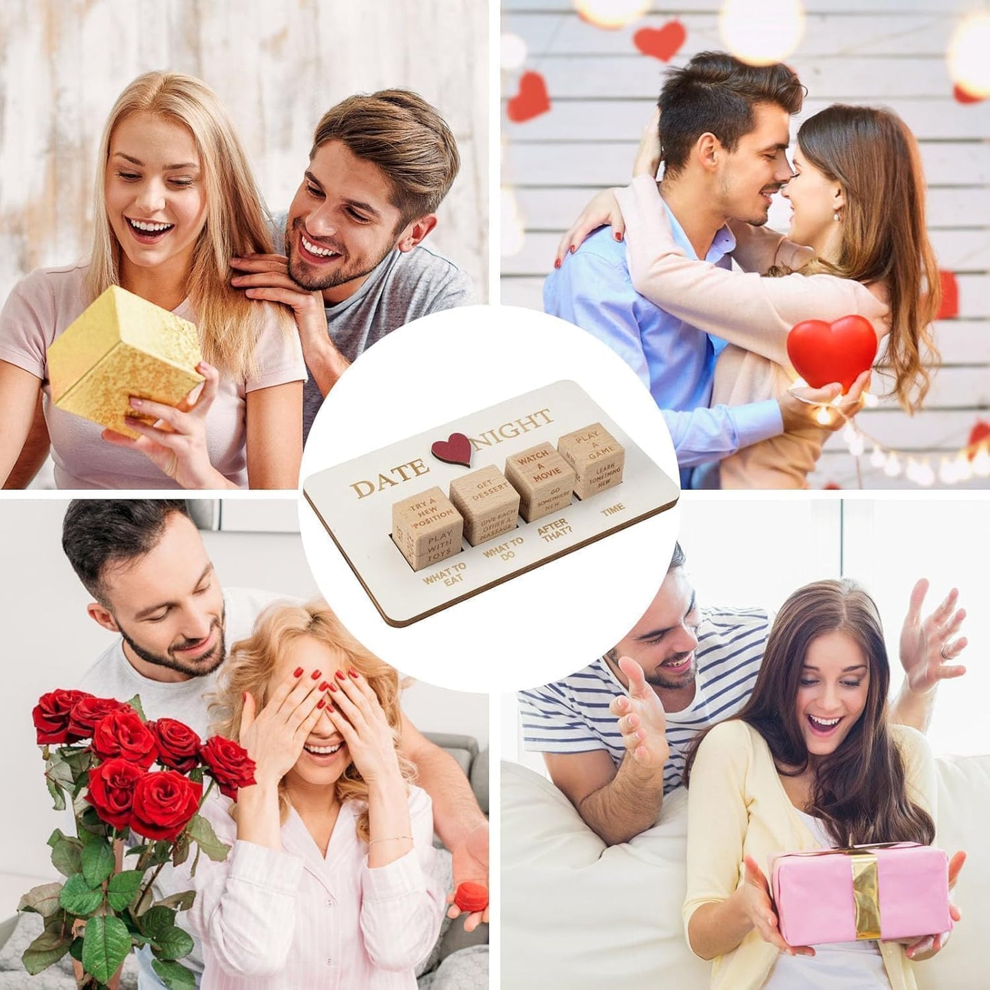 Dés de décision de rendez-vous romantique en bois