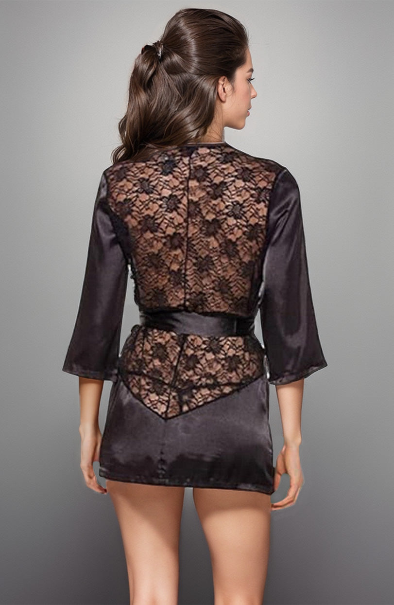 Satin Robe with Lace