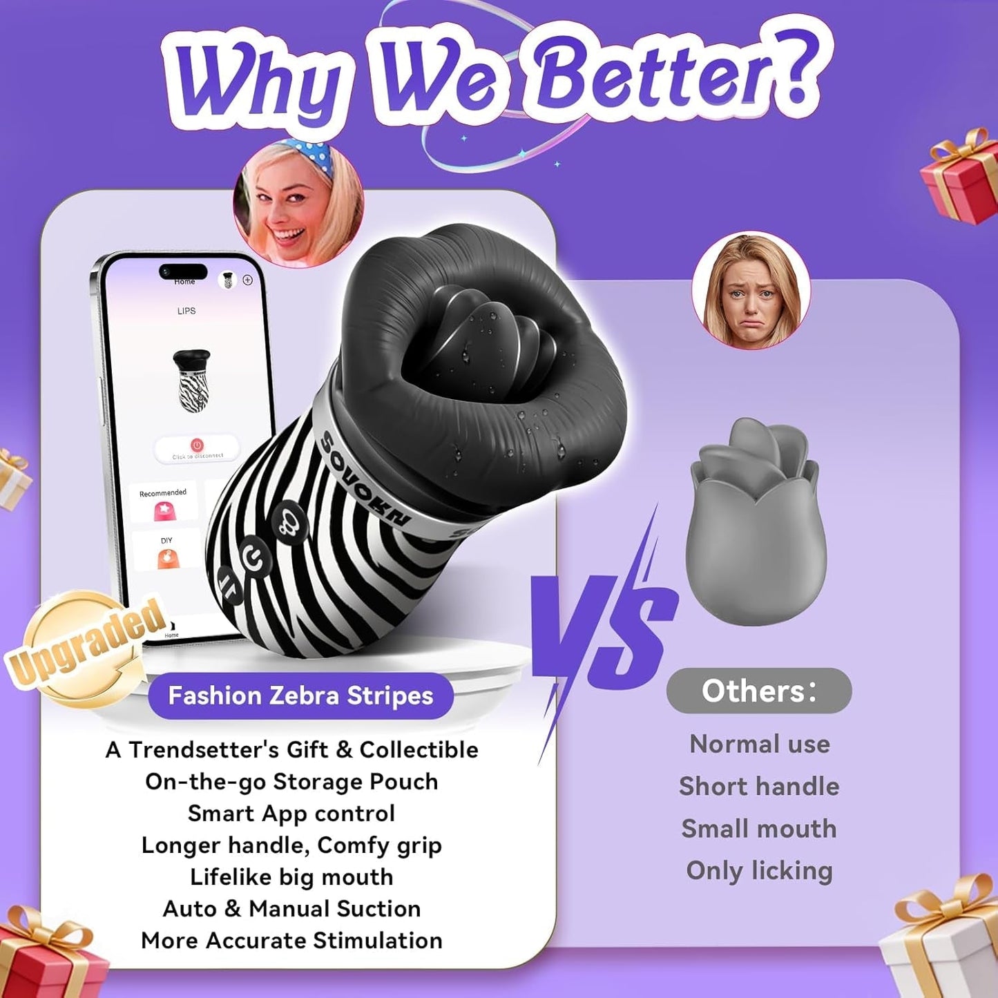 Vibrador de succión bucal con IA ZebraKiss